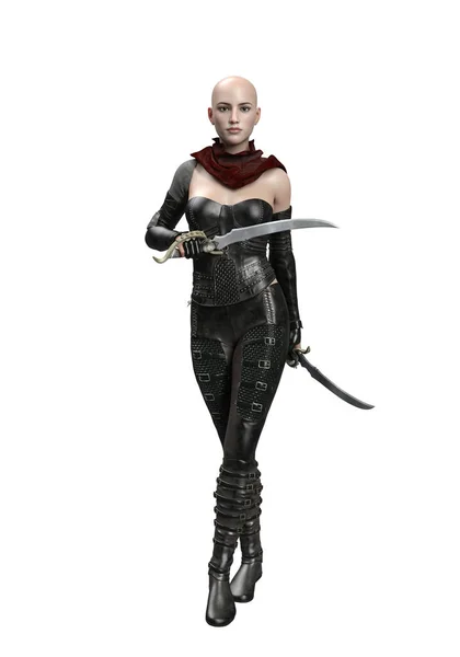 Render Woman Hunter Assassin Isolated Dual Blade — Zdjęcie stockowe