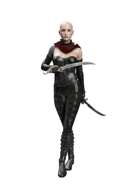 3d render woman hunter assassin isolated dual blade