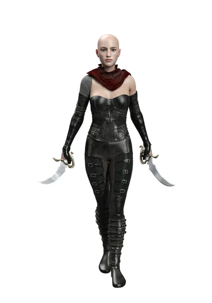 Render Woman Hunter Assassin Isolated Dual Blade — Zdjęcie stockowe