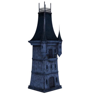 3d render castle tower isolated night
