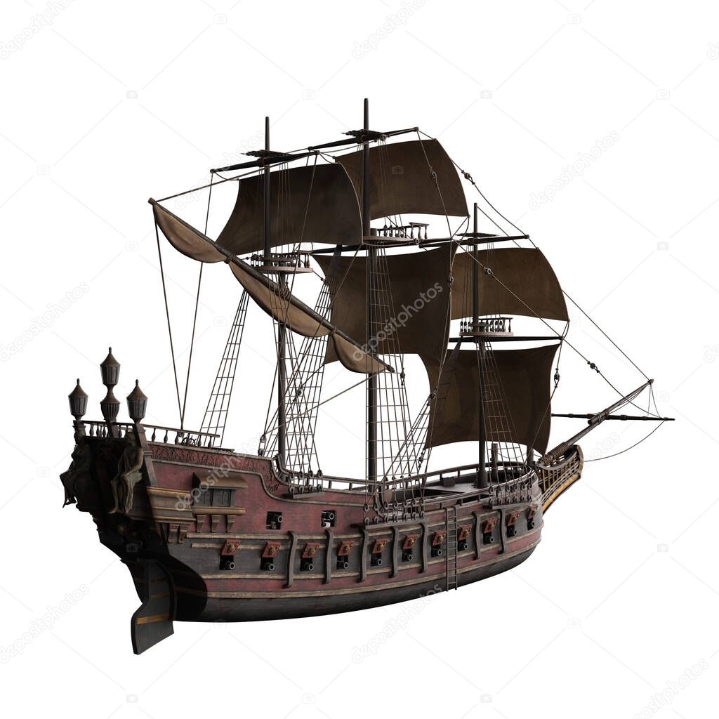 3d render pirate ship isolated