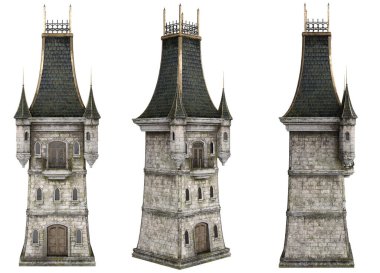 3D render kule kale koleksiyonu izole bir gün