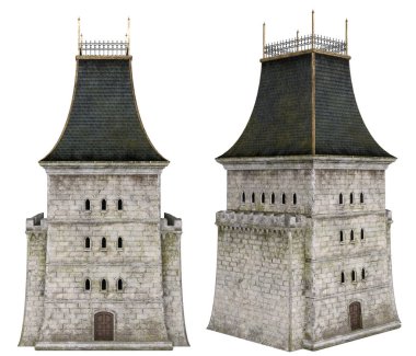 3D render kule kale koleksiyonu izole bir gün