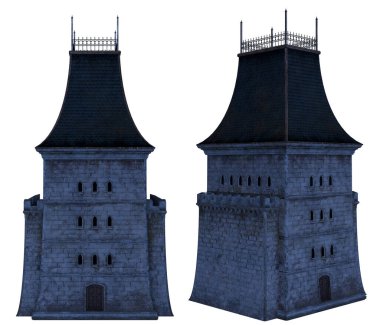 3D render kule kale koleksiyonu tecrit edilmiş gece