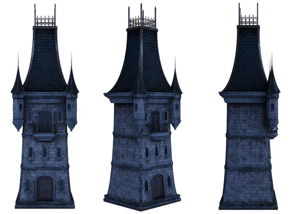 3D render kule kale koleksiyonu tecrit edilmiş gece