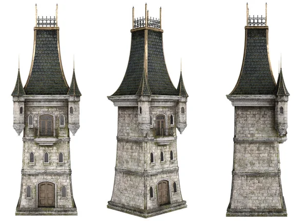 3D render kule kale koleksiyonu izole bir gün