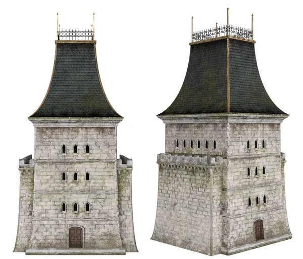 3D render kule kale koleksiyonu izole bir gün