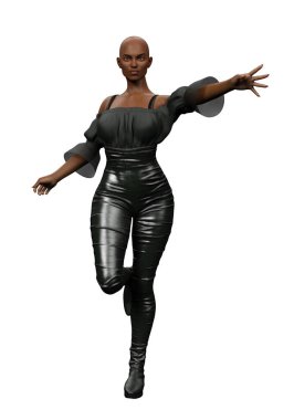 3D illüstrasyon siyah kadın şehir fantezi cadısı izole