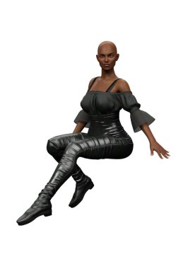 3D illüstrasyon siyah kadın şehir fantezi cadısı izole