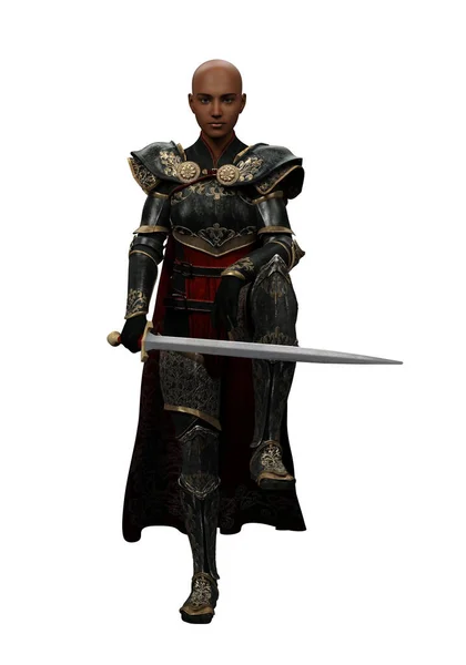 3D用隔离的剑使图解的黑人妇女化 — 图库照片