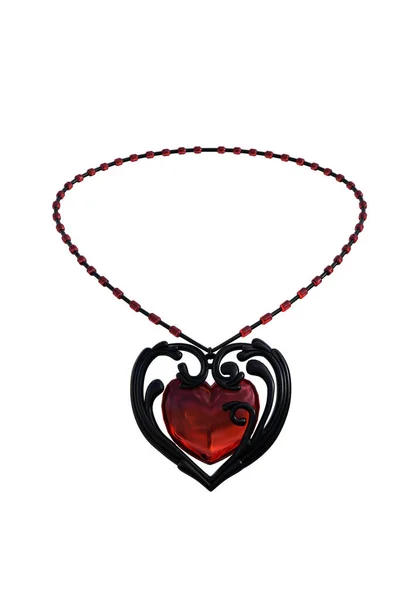 Illustration Render Necklace Pendant Heart Dark Red Darkness Magical Isolated — Stock Photo, Image