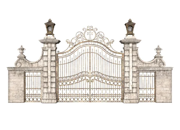 Rendering Stone Iron Gate Isolated — Foto Stock