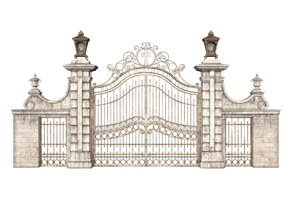 Rendering Stone Iron Gate Isolated — Stockfoto