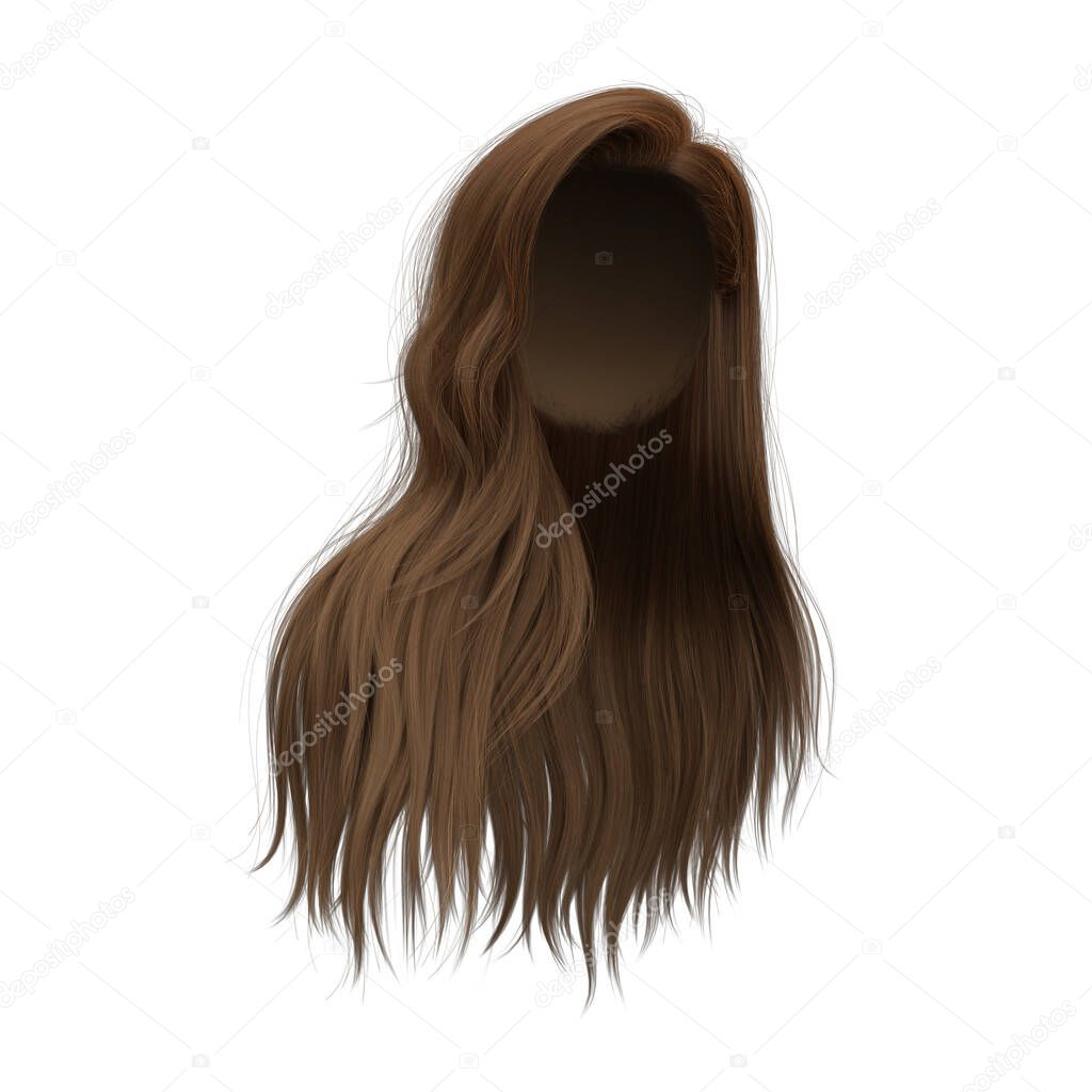 3d rendering straight brown hair isolated