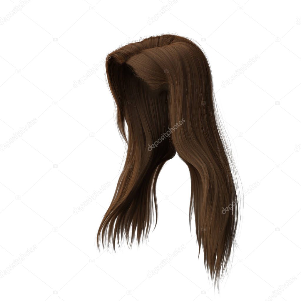 3d rendering straight brown hair isolated