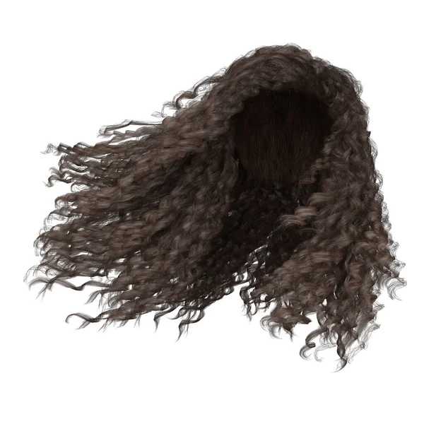 Vykreslování Kudrnaté Hnědé Vlasy Izolované — Stock fotografie