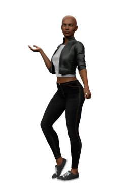 3D kentsel karakter siyah genç kadın izole edildi