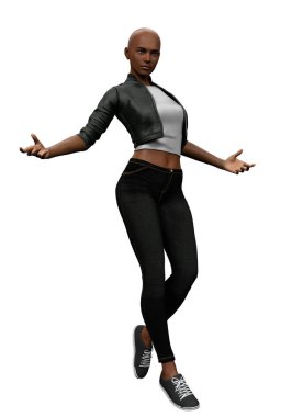 3D kentsel karakter siyah genç kadın izole edildi