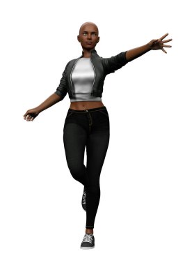 3D kentsel karakter siyah genç kadın izole edildi