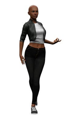 3D kentsel karakter siyah genç kadın izole edildi