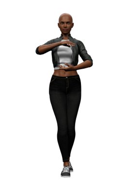 3D kentsel karakter siyah genç kadın izole edildi