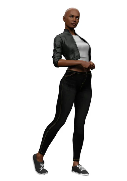 Rendering Urban Character Black Young Woman Isolated — Stock Photo, Image