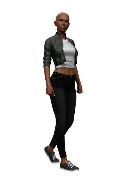 Rendering Urban Character Black Young Woman Isolated — Φωτογραφία Αρχείου