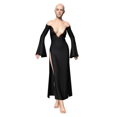 Üç boyutlu beyaz kadın cadı uzun siyah elbise