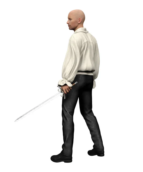 Character Medieval Swordsman Isolated — Stock Photo, Image