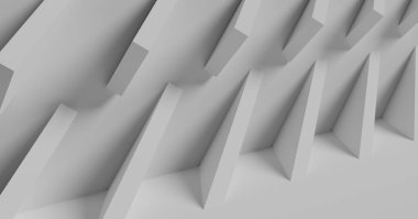 Gölgeler üç boyutlu oluşturulana kadar geometrik şekillerle birlikte düzenlenmiş soyut beyaz arkaplan.