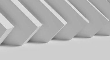 Gölgeler üç boyutlu oluşturulana kadar geometrik şekillerle birlikte düzenlenmiş soyut beyaz arkaplan.