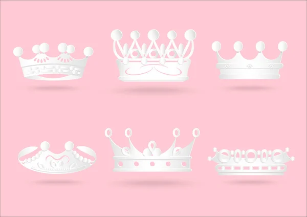 Couronne Royale Reine Blanche Découpe Papier Sur Fond Rose Pastel — Image vectorielle