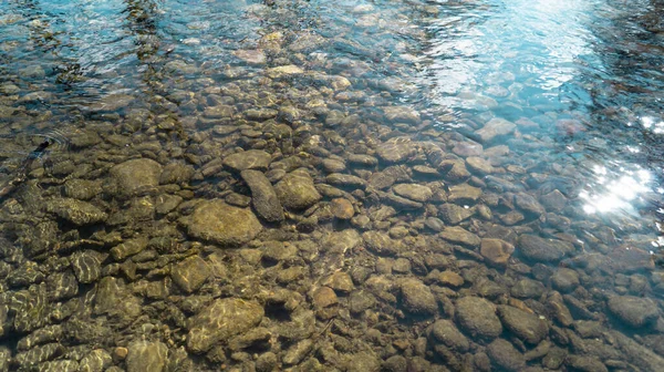 Die Steine Liegen Einem Flachen Fluss Mit Guter Strömung — Stockfoto