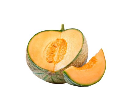 Beyaz arkaplanda ballı kavun veya kavun kes.