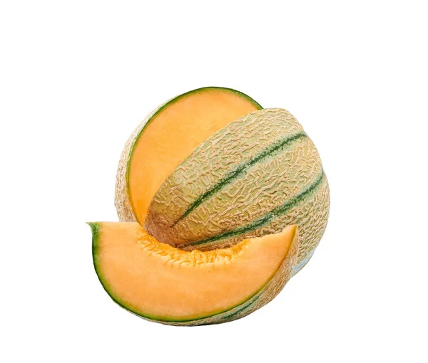 Geschnittene Honigmelone Oder Cantaloupe Melone Isoliert Auf Weißem Hintergrund — Stockfoto