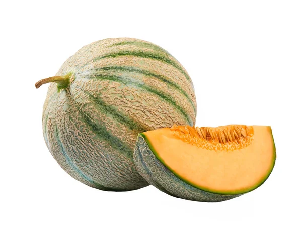 Melon Melon Cantaloup Entier Demi Orange Isolé Sur Fond Blanc — Photo