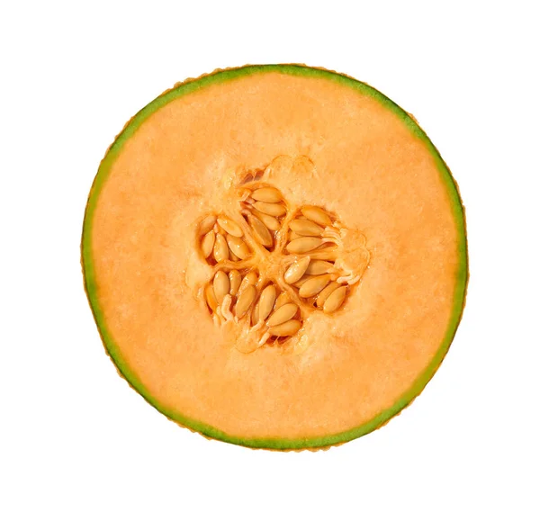 Cantaloupe Melone Flach Schneiden Melone Isoliert Auf Weißem Hintergrund Draufsicht — Stockfoto