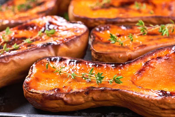 Roasted Butternut Squash Thyme Food Background — 스톡 사진