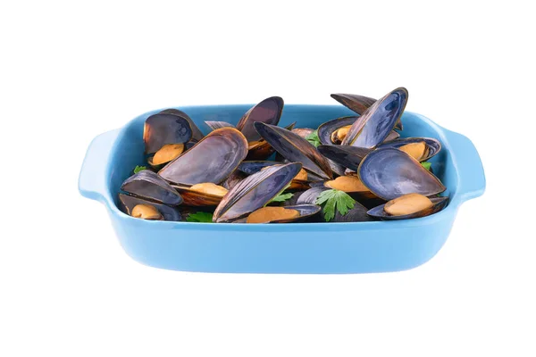 Mussels White Wine Sauce Bowl Classic French Meal Mussels Marinade — Stock Photo, Image