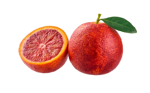 Rote Orangenhälfte Und Scheibe Isoliert Auf Weißem Hintergrund — Stockfoto