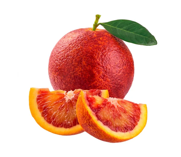 Organic Red Orange Quarters Slices Isolated White Background — Stock Photo, Image