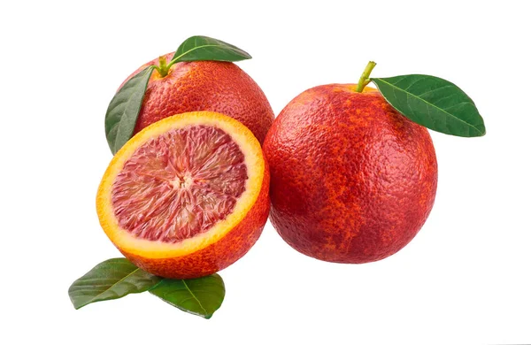 Naranjas Rojas Sangrientas Frescas Aisladas Sobre Fondo Blanco Profundidad Completa — Foto de Stock