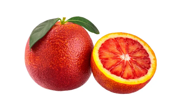 Rosso Siciliano Arancione Metà Fetta Isolata Sfondo Bianco — Foto Stock