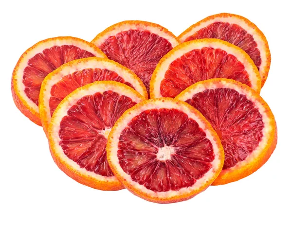 Κόκκινο Πορτοκάλι Κομμένο Φέτες Λευκό Φόντο Κομμάτια Κόκκινου Αίματος Πορτοκάλια — Φωτογραφία Αρχείου