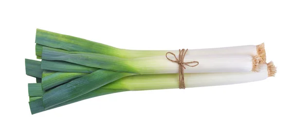 Pacote Alho Porro Orgânico Isolado Fundo Branco — Fotografia de Stock