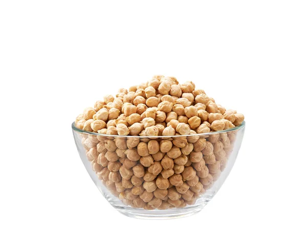 Organic Chickpeas Clear Glass Bowl Isolated White Background — Stock Photo, Image