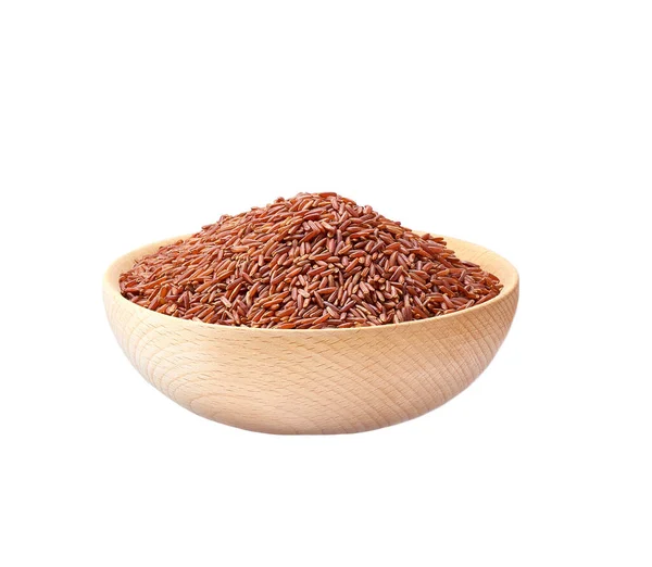 Органический Сырой Красный Рис Деревянной Чаше Белом Фоне — стоковое фото