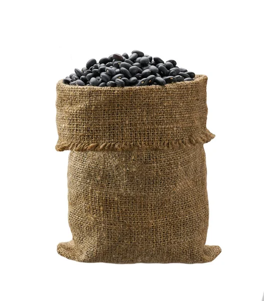 白い背景に隔離された袋の中の有機黒豆 袋の中の黒豆 — ストック写真
