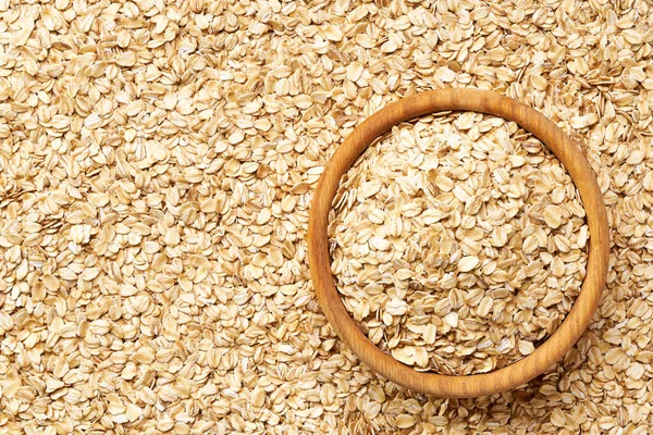 Wooden Bowl Oat Flakes Close Texture Dry Rolled Oats — Stockfoto