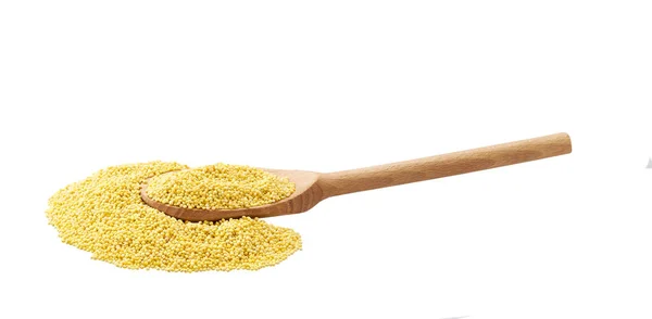 Millet Yellow Grains Crumble Wooden Spoon Isolated White Background — 스톡 사진